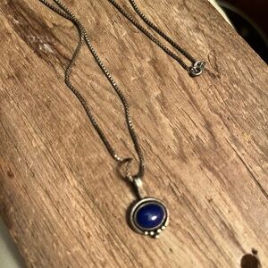 Vintage Sterling Silver Lapis Pendant Necklace Signed B&B Oval Cabochon